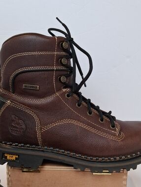 Georgia Boots Womens AMP LT 7" Logger Work Boot Size 9.5 Brwn Waterproof GB00427